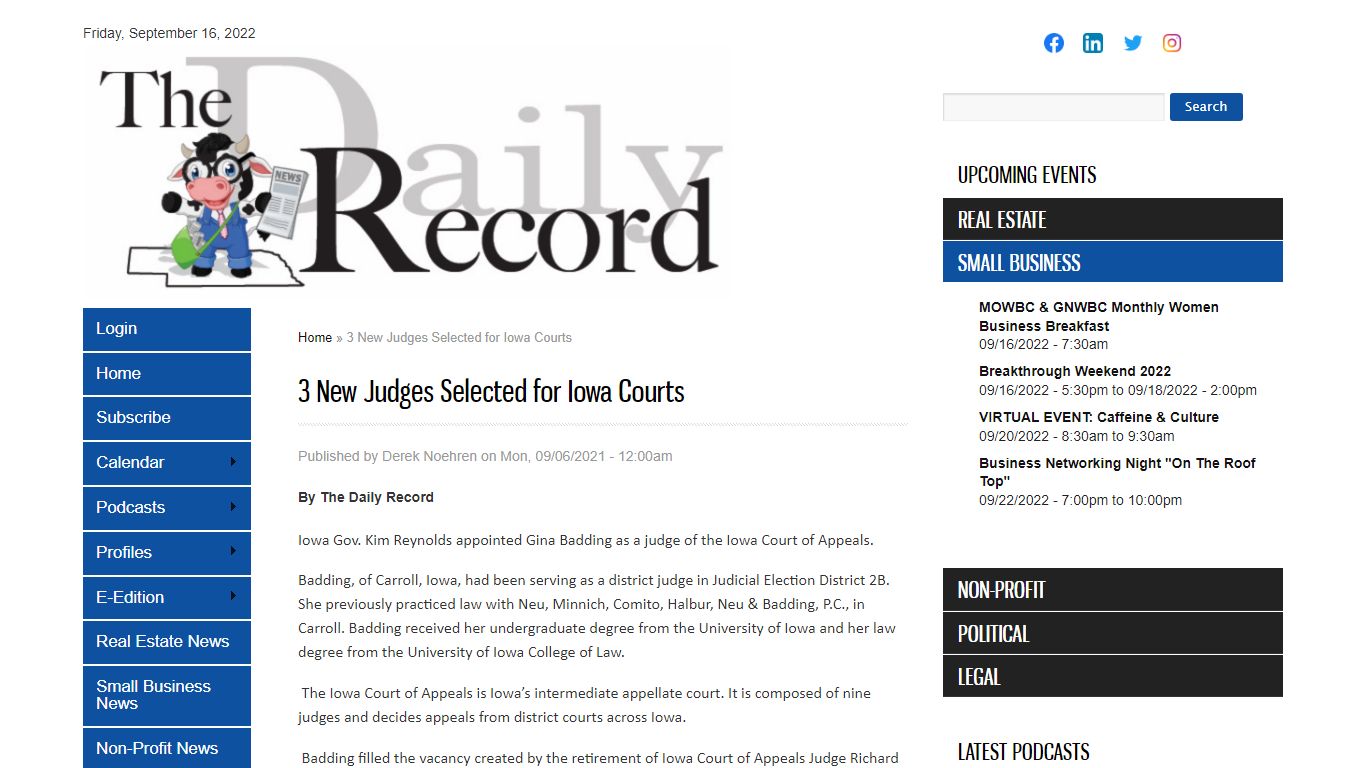 3 New Judges Selected for Iowa Courts | Omaha Daily Record